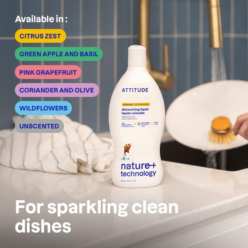 ATTITUDE Dish Soap, EWG Verified, Plant-Based & Vegan Dishwashing Liquid, Naturally Derived, Olive and Coriander Scent, 23.7 Fl Oz - Image 2